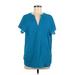 Adrianna Papell Short Sleeve Blouse: Blue Tops - Women's Size Medium