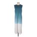 Universal Thread Casual Dress - Midi Crew Neck Sleeveless: Blue Color Block Dresses - Women's Size Small