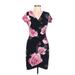 Crave Fame By Almost Famous Casual Dress - Wrap V Neck Short sleeves: Black Floral Dresses - Women's Size Large