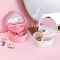 Boîte de Rangement de Bijoux en Forme de Cœur avec Miroir pour Fille Présentoir en Plastique Rose