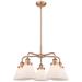 Cone 25.75"W 5 Light Antique Copper Stem Hung Chandelier w/ White Shad