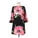 Tahari Casual Dress - Mini Boatneck 3/4 sleeves: Black Floral Dresses - Women's Size 10