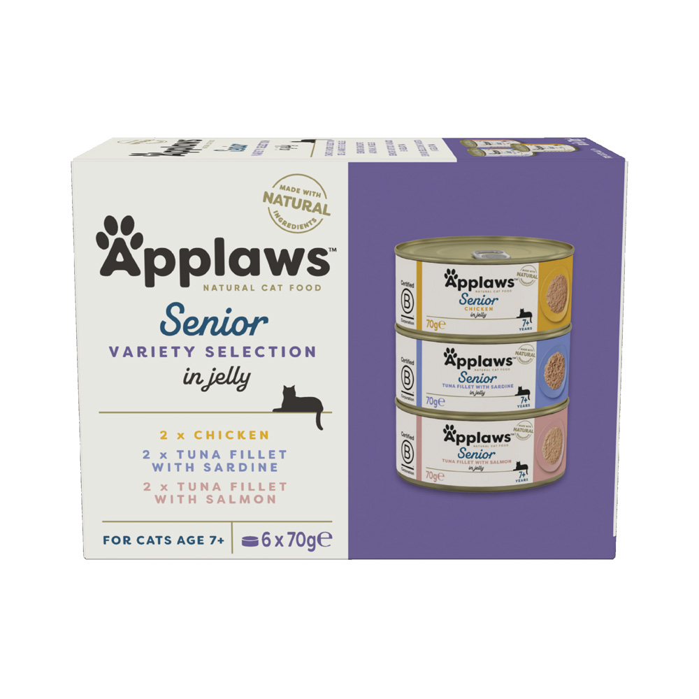 Applaws Senior 6 x 70 g Umido per gatti - Mix: Pollo, Filetto di Tonno con Salmone, Filetto di Tonno con Sardine