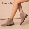BeauToday Caviglia Stivali Delle Donne di Alta Qualità Della Pelle Scamosciata Della Mucca Zip Autunno Della Signora di Modo Pattini di Cuoio Genuini Tacco Piatto Fatto A Mano 03274