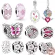 New 925 Sterling Silver Openwork Pink Daisy Tulip Sun Flower Dangle Charm Beads Fit Original Pandora