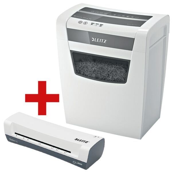 Leitz IQ Aktenvernichter »Home Office P4« Partikelschnitt bis 10 Blatt inkl. Laminierg weiß, 22x42x23.8 cm Image