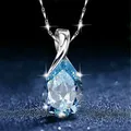 Aquamarine gemstones diamond pendant necklaces for women drop blue crystal white gold silver color