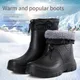 2023 Winter Windproof Cotton Rain Boots Men Warm Light Ankle Rainboots Fashion Black Slip on Rain