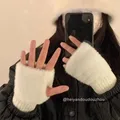Mink Fleece Winter Half Finger Gloves Women Warm Luxury Solid White Plush Knitted Fingerless Gloves