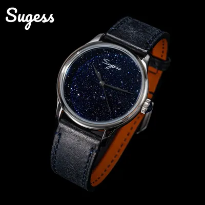 Sugess 38mm Automatic Mechanical Men Watch Blue GoldStone Dial Origin ST2130 Movement Sapphire Crystal Simple Skeleton Case New