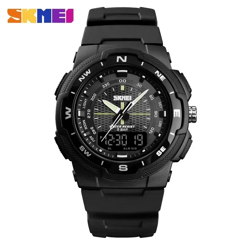 Skmei Uomo Orologi Militari Uomo Cinturino in PU Orologio da polso Orologi al quarzo Doppio orologio da uomo Orologio sportivo all