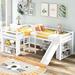 Twin Size L-Shaped Loft Bed, Solid Wood Bedframe with Movable Two-Tier Shelves and Slide for 2 Kids Teens, White