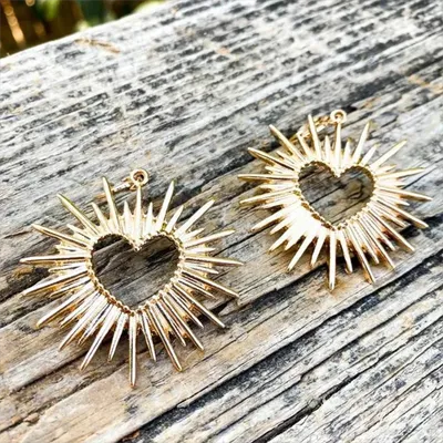 VALENTINES EARRINGS Hollow out Heart Drop Earrings for Women Gold Plated Boho Metal Spike Ear