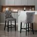 Velvet Upholstered Bar Stools Set of 2, Solid Wood Dining Chairs with Button Tufted Nailhead Backrest and Wood Footstool