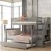 Twin Over Full Bunk Bed w/Trundle & Storage Staircase, Bunk Bed Frame w/Safety Guardrail, Strong Sturdy Slats Support, Grey
