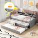 Twin XL Wood Daybed with 2 Trundles, 3 Storage Cubbies, 1 Light for Free and USB Charging Design, Gray