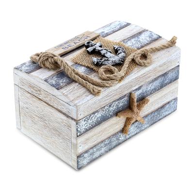 CoTa Global Silver Sea Wooden Jewelry Box w/ Anchor & Starfish - Large - 7″Lx4.5″Wx3.9″H