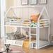 Twin Over Twin House Bunk Bed with Built-in Ladder, Metal Low Bunk Bed for Kids Girls Boys