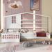 Twin Size L Structure House Bed, 2 Twin Solid Bed with Fence and Slatted Frame, Wood 2 Beds in 1 for Kids Teens Aldults, White