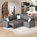 Modern Sectional Sofa with Pull-out Sofa Bed, 2 USB Ports & 2 Sockets, L-Shaped Couch Convertible Sleeper Sofa for Living Room