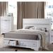 Contemporary Style White Wood Storage Bed - Sparkling Trim, Panel Headboard, 2 Drawers