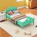 Macaron Twin Size Toddler Bed w/ Side Safety Rails, Headboard Upholstered Platform Bed Frame for Kids, Teens, Girls, Boys