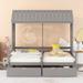 Twin Size House Beds with 2 Drawers, Double Wood House Bed Frame, Grey