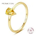 Monkton 925 Sterling Silver Pear Cut Citrine Gemstone Ring for Women Party 18K Yellow Gold Ring for