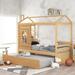 Kids House Bed with Trundle, Window and Roof, Twin Size Wood Bunk Bed Daybed Can be Decorated for Girls, Boys, Natural