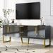 Modern TV Stand for TVs up to 75", Storage Cabinet with Drawers and Cabinets, Wood TV Console Table with Metal Legs and Handles