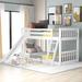 Twin Over Twin Bunk Bed with Convertible Slide & Fence, Wood Bunk Bed Frame with Ladder & Safety Guardrail, White
