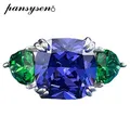 PANSYSEN Vantage 925 Sterling Silver 10x10MM Cushion Cut Tanzanite Emerald Gemstone Rings for Women