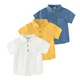 Mandarin Collar Boys Shirts Summer Linen Cotton Short Sleeve Toddler Tshirts Kids Tops Tees Children