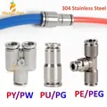 1PCS PU PG PY PW PE PEG 304 Stainless Steel Metal Pneumatic Quick Coupling 4 6 8 10 12 14 16mm Push