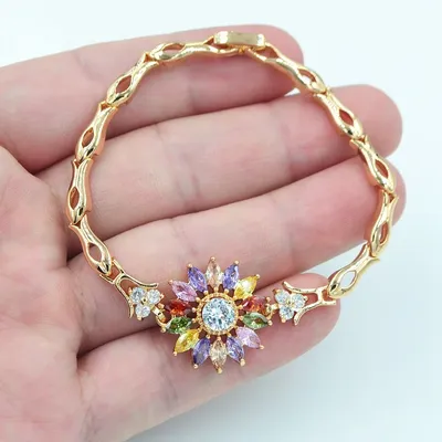 Mode Gold Farbe mehrfarbigen Zirkon cz Sonnenblumen Charm Armband für Frauen