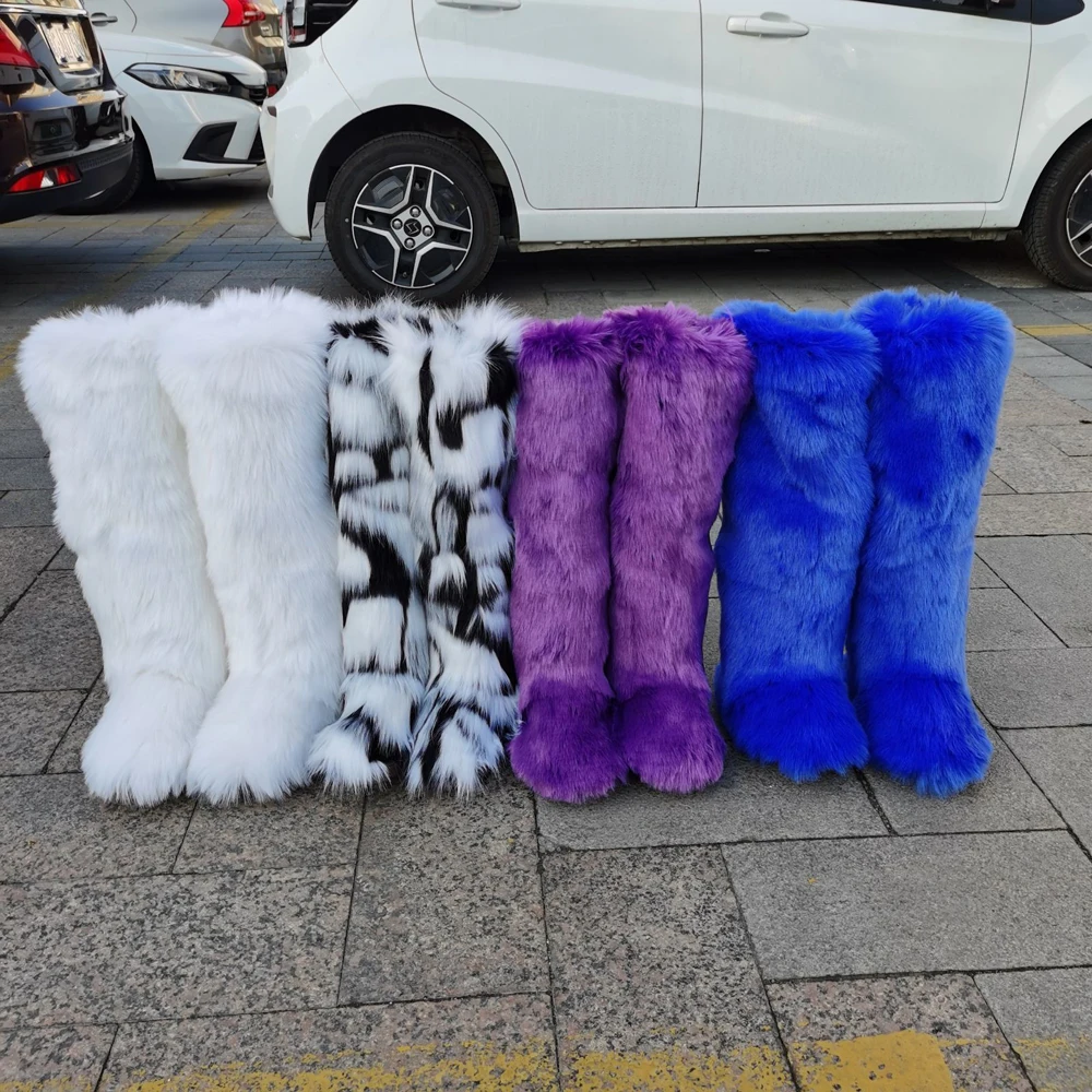 Neue Damenstiefel, hohe Stiefel, Overknee-Pelz-Schneestiefel, Damenmode, warme, wollähnliche Stiefel sowie samtgepolsterte Winterstiefel