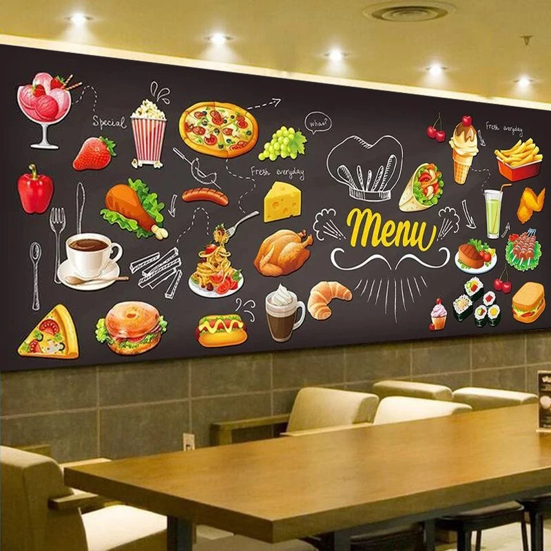 Personalisierte Tafel Graffiti Lebensmittel Wandbild Tapete Kuchen Shop Cafe Hamburger Shop Restaurant Foto Tapete Wand Abdeckt 3D