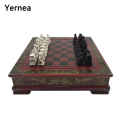 Vintage Sammlung Schach Chinesischen Terrakotta Krieger Schach Holz Carving Harz Chessman Weihnachten Geburtstag Premium Geschenke Yernea Image