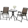 3 Piece Bistro Set Outdoor Table and Chairs Set 2 Folding Chairs & Coffee Table w/Textured Glass Tabletop Small Patio Furniture Set for Balcony Front Porch Backyard & Garden