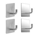 4pcs Adhesive 304 Stainless Steel Hooks Hat Hooks Punch Free Wall Hangers Wall Hooks Damage Free Square Mirror Hooks (2pcs Bright Surface Hooks + 2pcs Matte Surface Hooks)