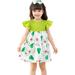 Toddler Little Girl Dress Ruffle Sleeve Printed Smocked Dress Cute Kids Dresses + Headband 2pcs Girl Dress4Years