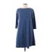 Thyme and Honey Casual Dress - A-Line High Neck 3/4 sleeves: Blue Stripes Dresses - Women's Size Medium