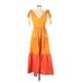 Color Me Courtney Casual Dress - Midi V Neck Short sleeves: Orange Print Dresses - Women's Size 4