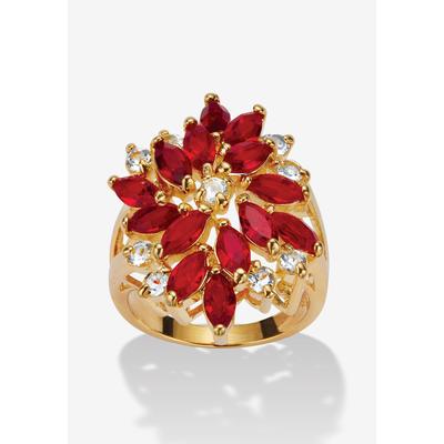Women's Red Crystal 18K Gold-Plated Flower Cocktail Ring by J. Renee in Red (Size 5)