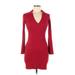 Zara Casual Dress - Sweater Dress Plunge 3/4 sleeves: Burgundy Solid Dresses - Women's Size Medium