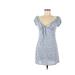 Shein Casual Dress - Mini Plunge Short sleeves: Blue Floral Dresses - Women's Size Medium