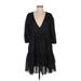 J.Crew Casual Dress - Mini Plunge 3/4 sleeves: Black Print Dresses - Women's Size Small