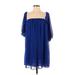 T-Bags Los Angeles Casual Dress - Mini Square 3/4 sleeves: Blue Solid Dresses - Women's Size X-Small