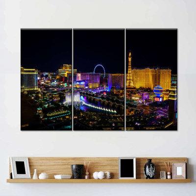 Ebern Designs Las Vegas - 3 Piece Wrapped Canvas Set Canvas in Black | 28 H x 45 W x 1.25 D in | Wayfair 0DFB0A3A883041FC88354A7CC55A4E83