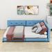 Latitude Run® Khrissa Low Profile Panel Headboard Bed Wood & /Upholstered/Linen in Blue/Brown | 28 H x 60 W x 81 D in | Wayfair